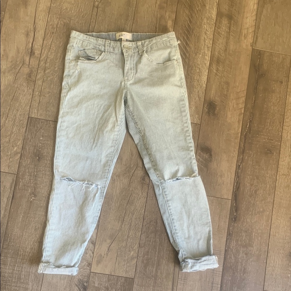 Jolt Blue Ankle Cropped Jeans with Distressed Details
